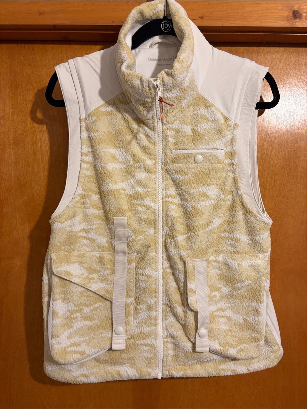 Outdoor Voices Cream & Yellow Sherpa Vest for women.